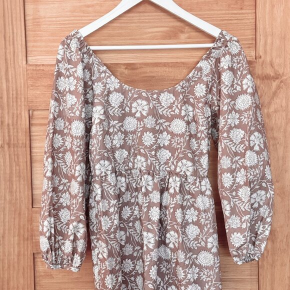Faherty NEW Freya Clay Jai Floral Neutral Cotton Puff Sleeve Midi Dress size S - Picture 4 of 9